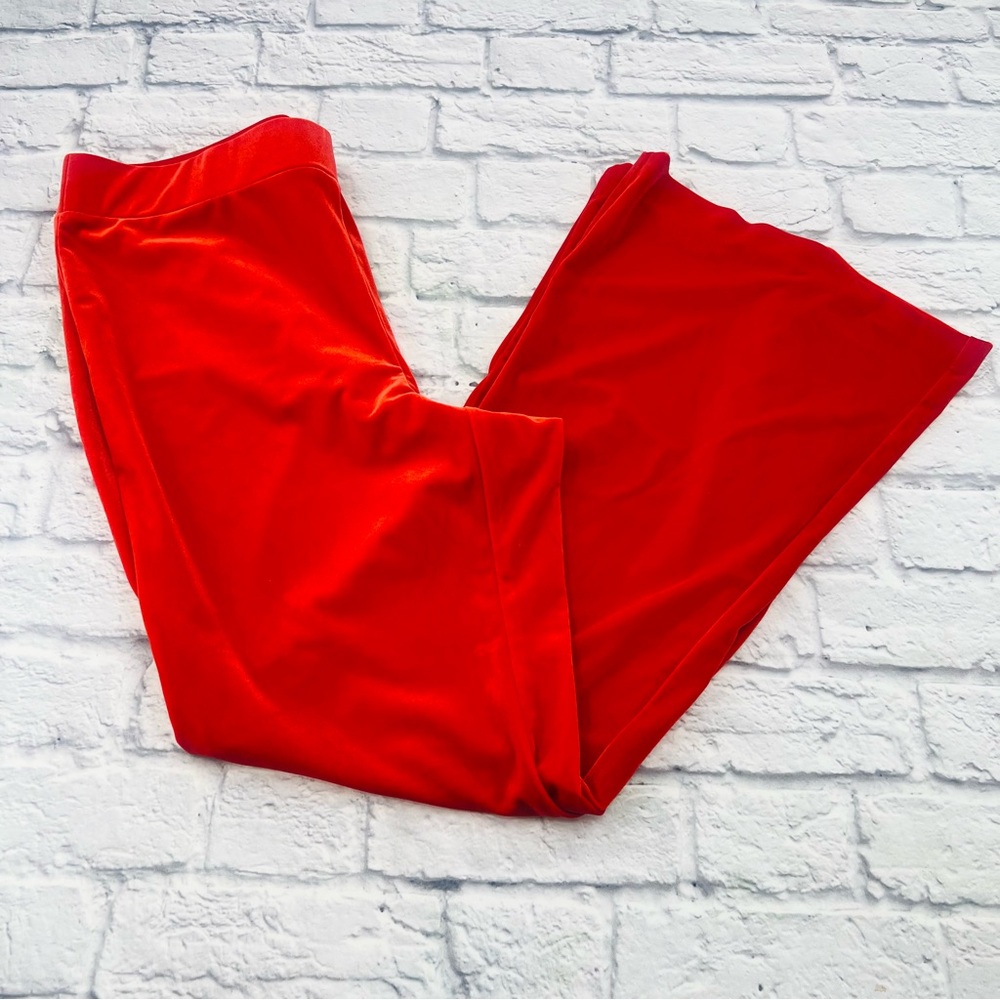 Lane Bryant Size 16 Velour Pants Bright Red Flare Leg Pull On Stretch